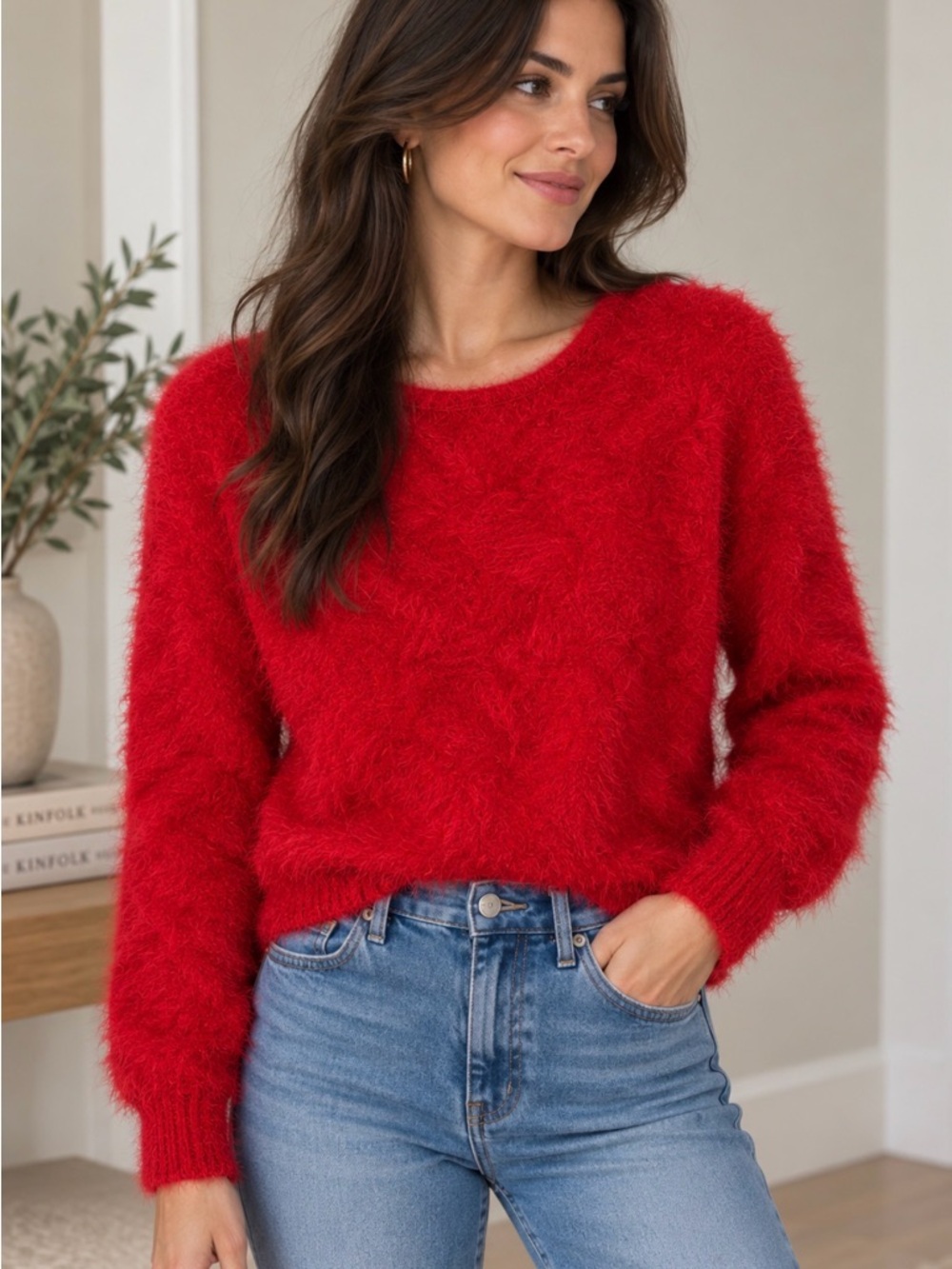Victoria's Secret Bright Red Fuzzy Crewneck Sweater size small